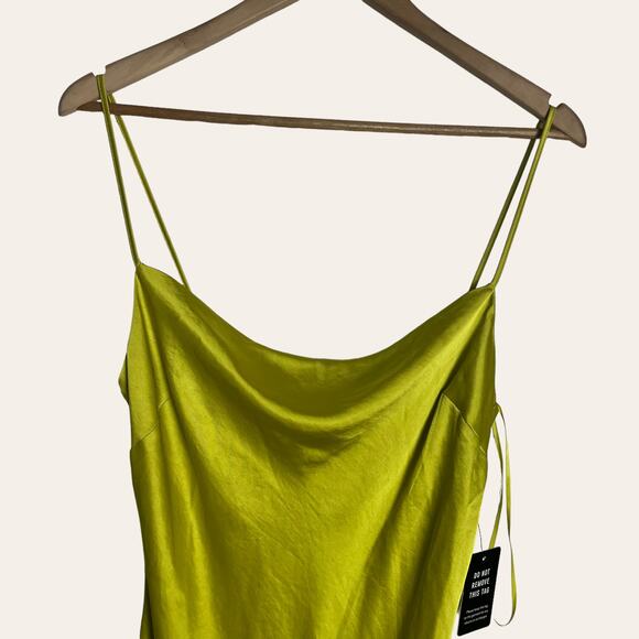 Express Satin Cowl Neck Midi Slip Dress in Lime Green Size Small - Picture 6 of 13